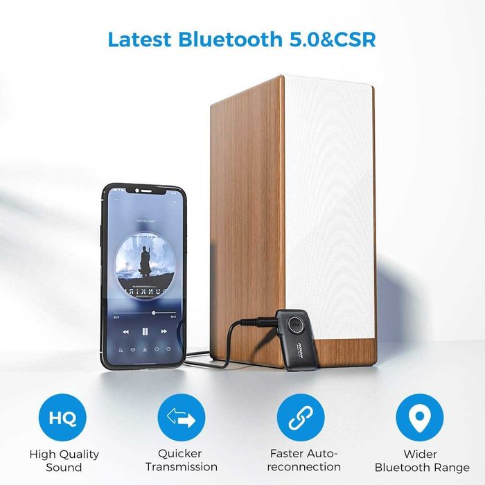 MPOW Bluetooth 5.0 приемник-за стриймване на музика  в автомобил, аудио уредби и др, с вграден микрофон