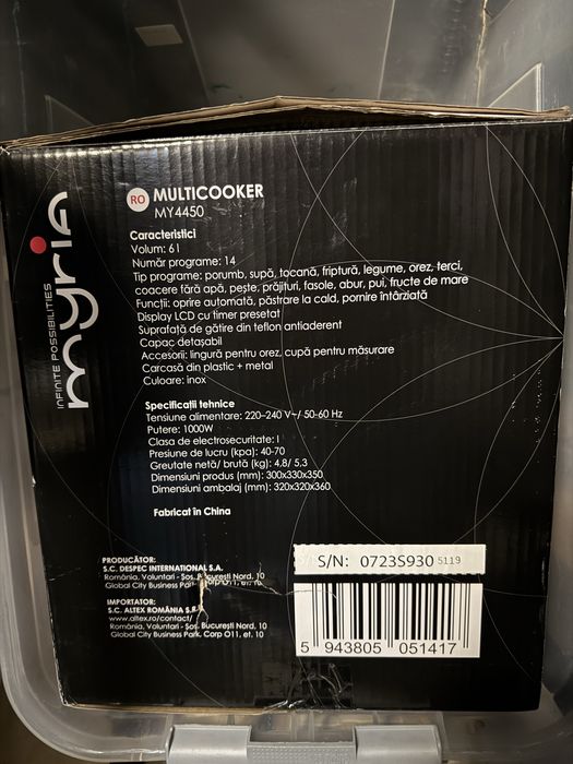 Multicooker MYRIA MY4450, 6l, 1000W, 14 programe nefolosit