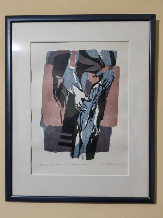Tablou Original Xilogravură „Helfende Hände” – Erich Mansen, Semnat