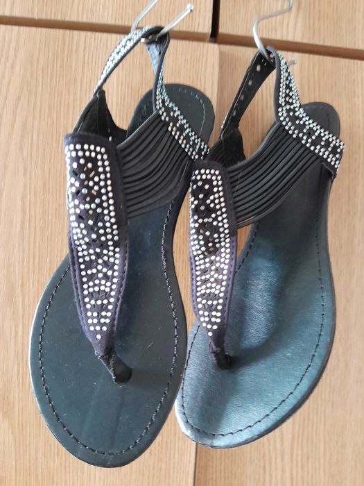 Sandale damă piele ecologică, barete multiple și cristale: 35 - 22,5cm