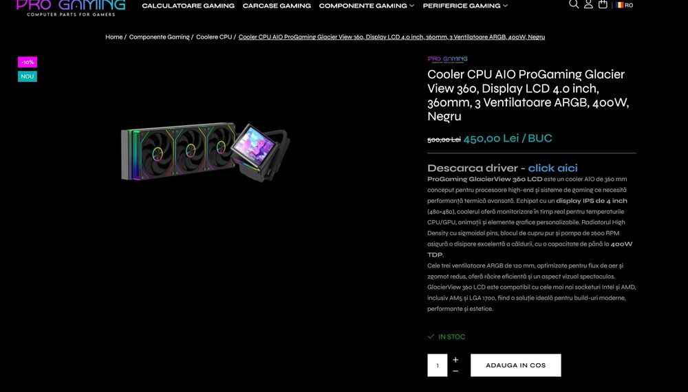 Cooler AIO 360 ProGaming Glacier View LCD 4 inch – Alb sau Negru