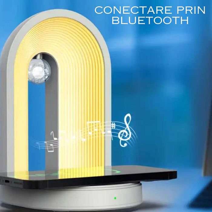 Incarcator WIRELESS, Lampa LED, Conexiune prin BLUETOOTH, alb/roz