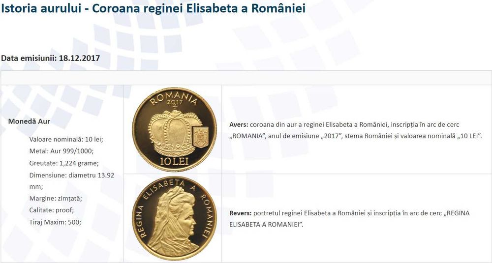 Moneda istoria aurului BNR Coroana reginei Elisabeta gradata NGC PF 69