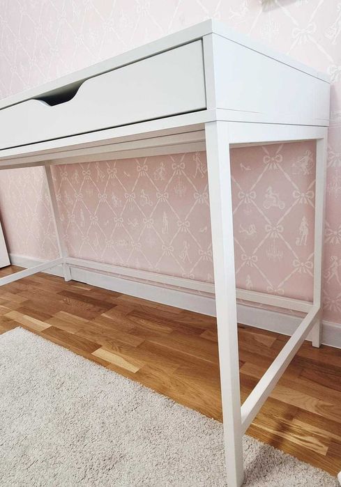 VAND 1 Birou lucru alb ALEX lungime 132 latime 58 cm IKEA Cadru metalic 2 sertare in fata