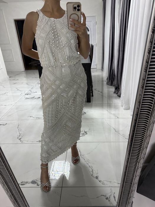 Rochie Asos alba midi cu perle