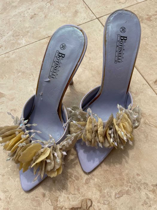 papuci eleganti cu bijuterii, mov lila, toc inalt, 36, petrecere