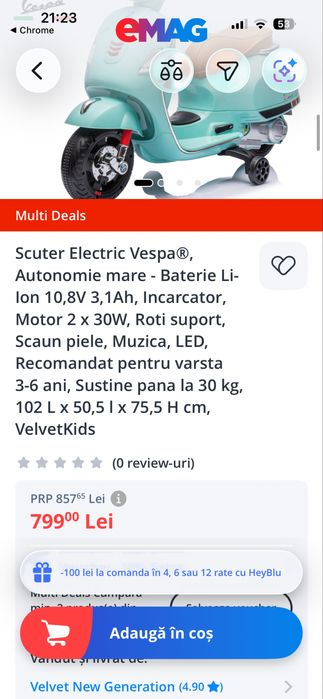 Scuter electric copii piaggio vespa