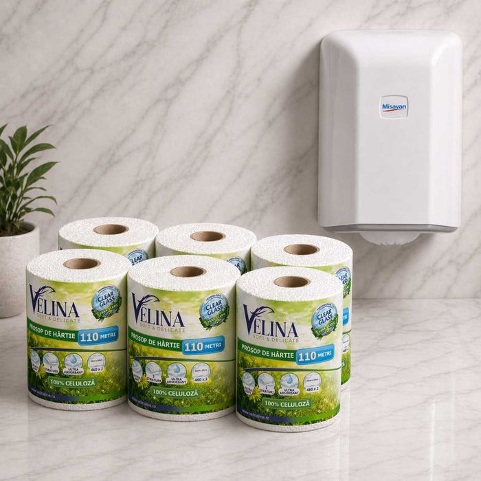 Prosoape Hartie Velina + Dispenser | Bax 6 role | B2B Engros