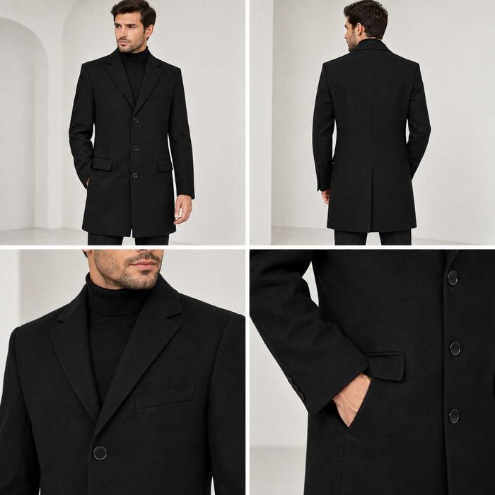 Pardesiu barbat, Toto Italia, FB Fashion, Negru, Slim Fit, 54/56