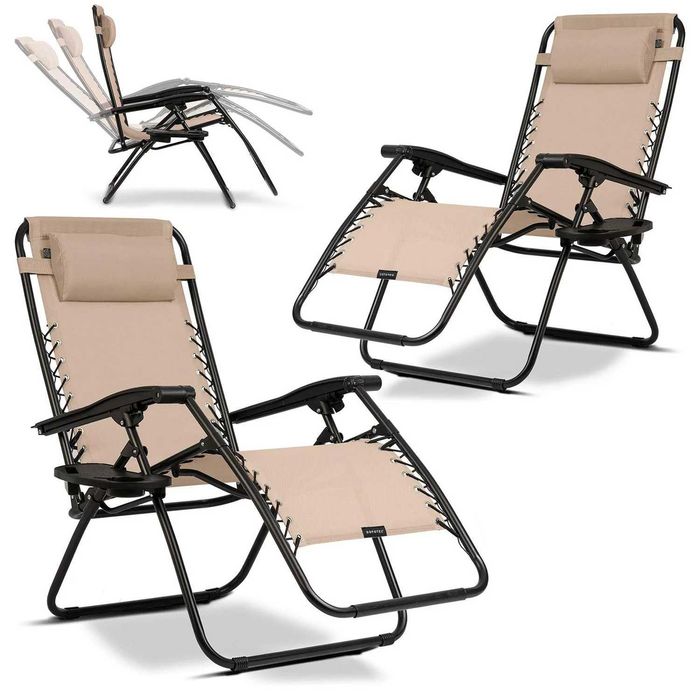 Set 2 Sezlonguri Scaun Reclinabil Pliabil Plajă Camping Grădină