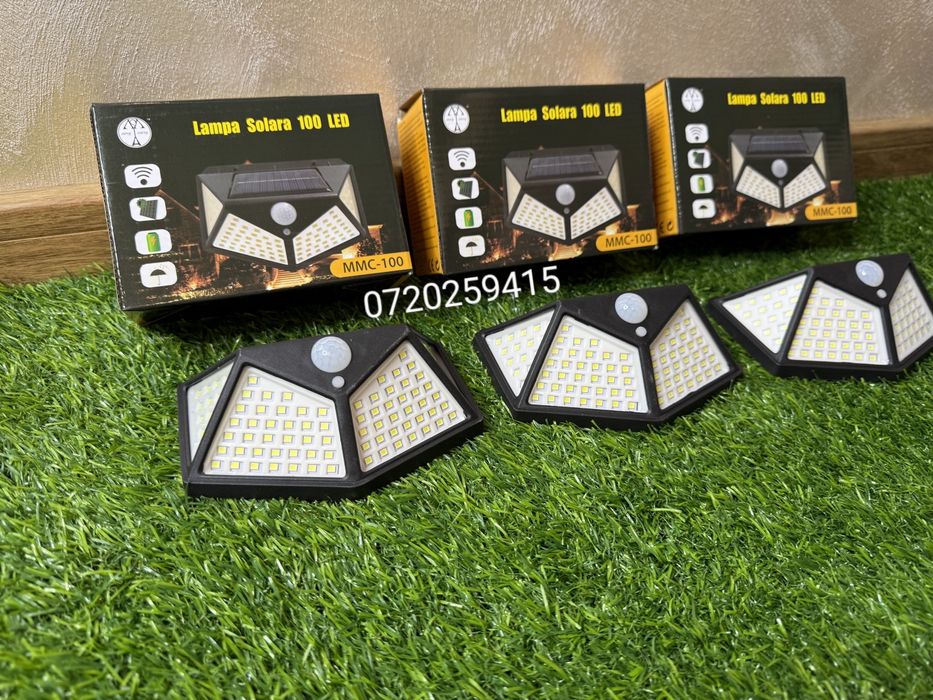 Set 3 Lampi Solare Camping, cu Senzor de Miscare 100 LED-uri