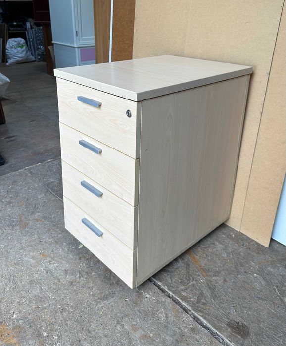 Stoc 100 buc Rollbox cu 4 Sertare finisaj lemn deschis; Casetiera 72x43x60 cm; Dulap de birou