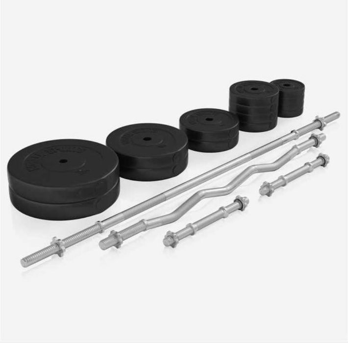 Set banca multifunctionala cu greutati din ciment de 100 kg