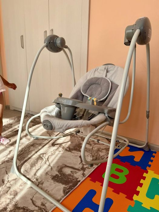 Електрическа бебешка люлка-шезлонг Lorelli - Tango, Cool grey stars