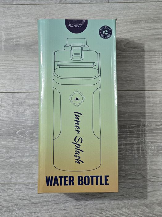 Sticlă de apă Inner Splash 2L cu pai gradat și husă – mov, albastru, p