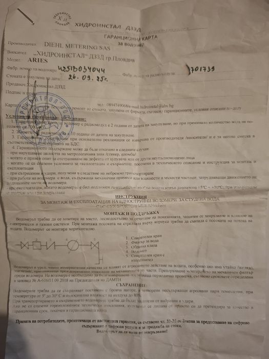 Чисто нов неизползван водомер