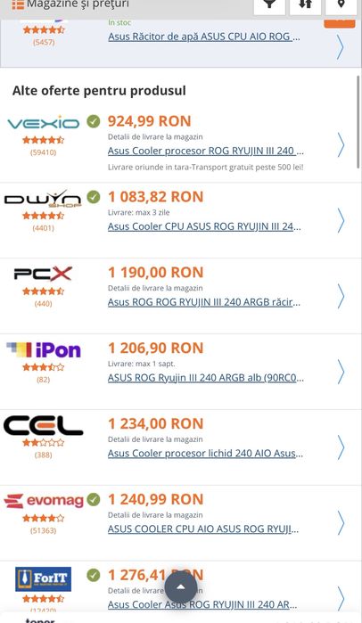 Cooler procesor AIO Asus Rog Ryujin 3 240mm