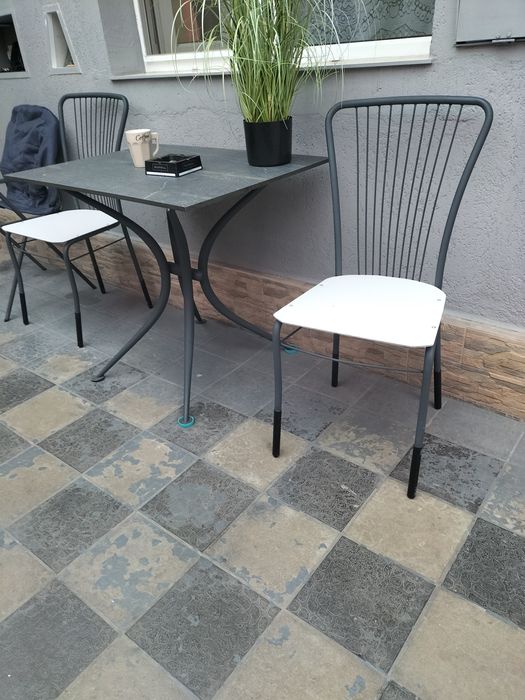 Măsuță de cafea exterior interior din metal și blat din compozit
