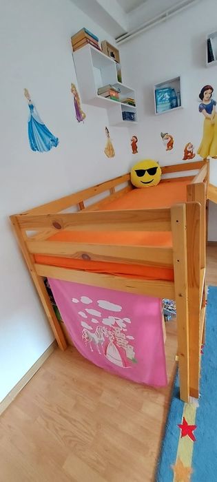 Pat copil, dimensiune 90x200cm, foarte stabil și rezistent plus saltea