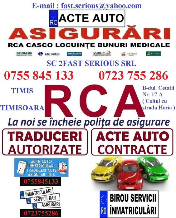 Acte Auto-Inmatriculari/Radieri/Transcrieri/Numere rosii/Asigurari/RAR