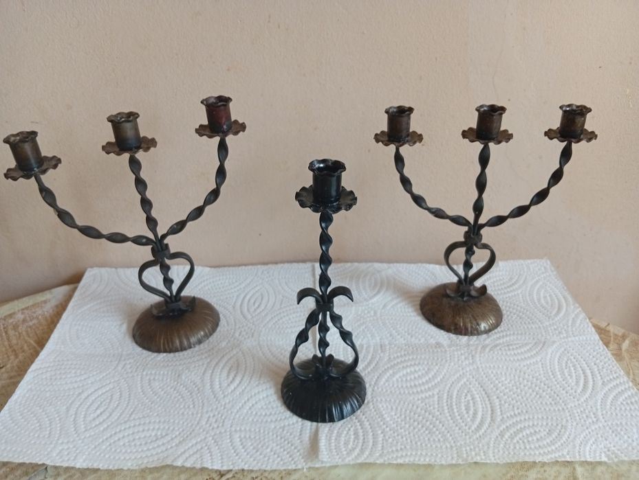 3 бр. свещници ковано желязо вис. 18 см