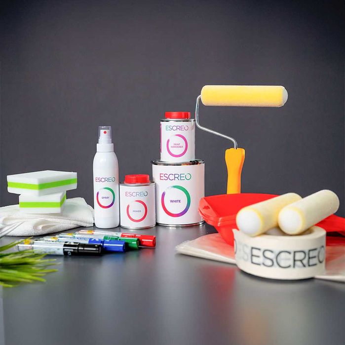 Комплект Бяла Боя за Писане върху стена ESCREO (3m2)