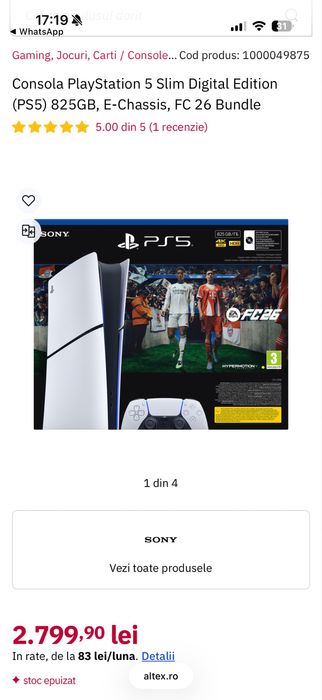 Consola PlayStation 5 Slim Digital Edition (PS5) 825GB, E-Chassis, FC 26 Bundle.