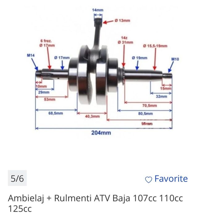 Vând ambielaj+rulmenti 107 cc 110cc 125cc