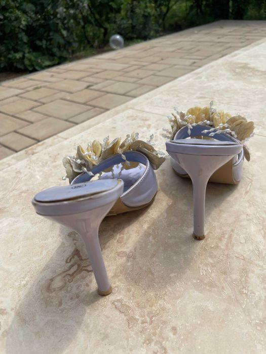 papuci eleganti cu bijuterii, mov lila, toc inalt, 36, petrecere