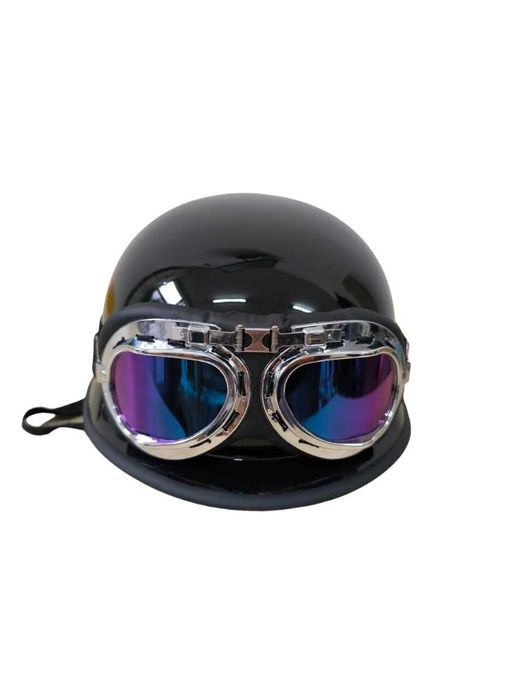 Каска с очила, Ретро, каска за мотор, подходяща за чопър, гланц/ мат