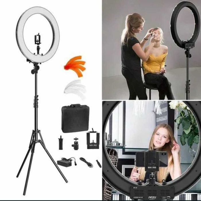 Голяма LED Селфи лампа за снимки, Селфин ринг лампа със стойка, 210см