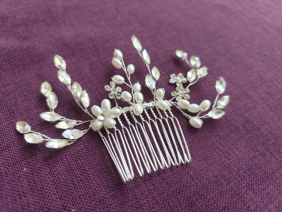 Булчински аксесоар гребен за коса – с перли и кристали, за бал, сватба