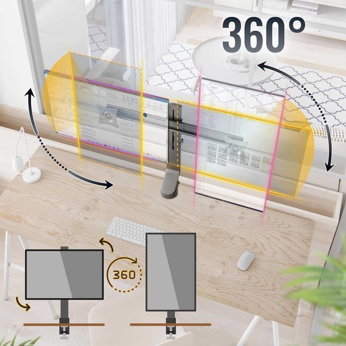 RICOO TS3811 Регулируема накланяща се стойка за маса с 2 екрана 17-27