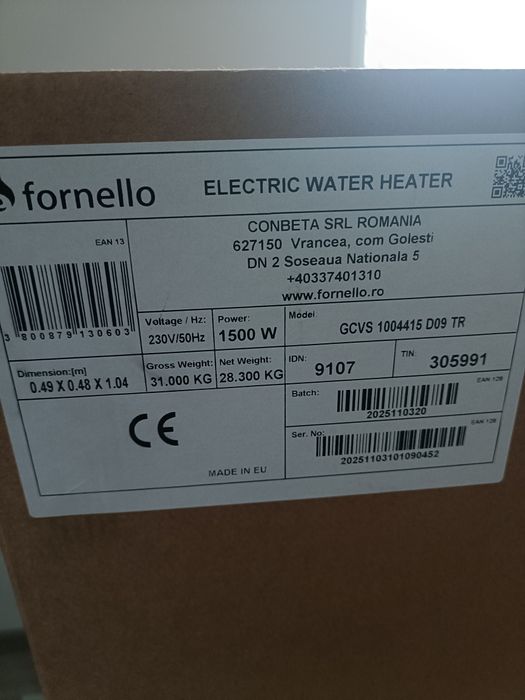Boiler termoelectric Fornello Titanium Plus 100 litri 2000 W