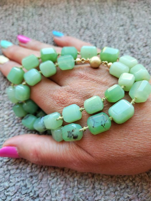 Colier aur 14k cu Crisopraz natural Chrysoprase Lantisor lant crysopraz UNICAT ARTMAX