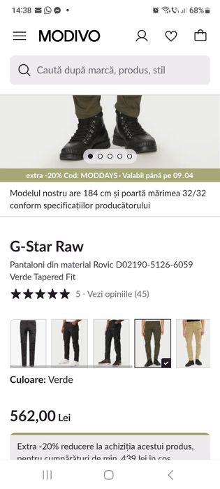 Pantaloni  cargo G-Raw CASUAL,kaki,mărimea 33/32.Noi.Regular fit