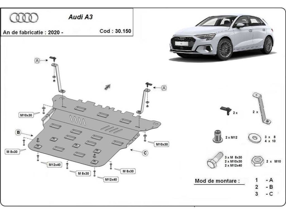 Метална кора под двигател Audi A3 VW Golf Caddy Seat Altea Leon Skoda