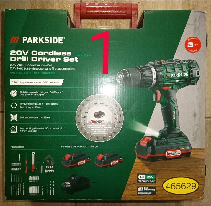 Parkside set filetanta bormasina 45Nm cu bateri 20V 2A incarcator 2,4A