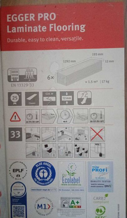 Parchet laminat de calitate Egger 12 mm grosime, nou sigilat 80 lei mp