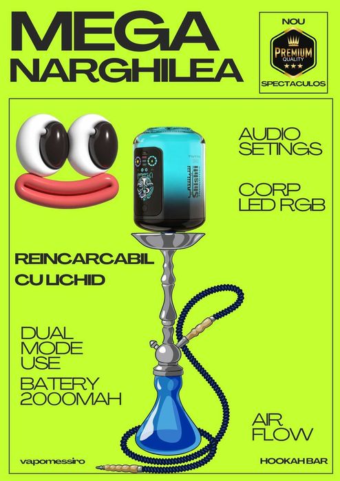 Vape Narhilea Electronica cu Reutilizare dupa golire !125.000 puffuri RGB ,audio ,airflow