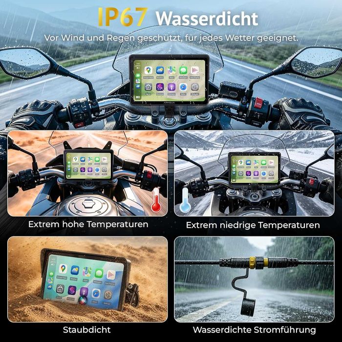 APHQUA A522T 5" CarPlay / Android Auto за мотор с TPMS – IP67 водоустойчив