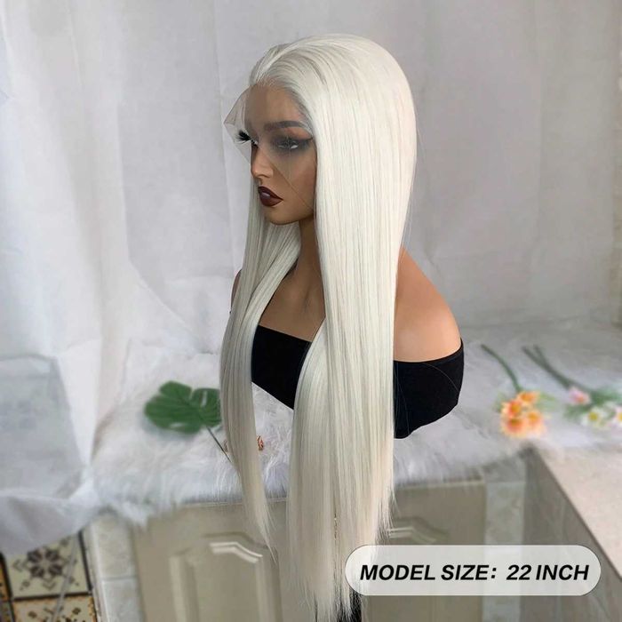 Платинено руса Lace Front перука - дълга права коса 80 см, термоустойчива, дантела 13×4