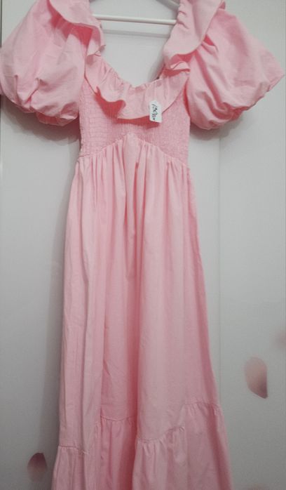 Rochie lunga roz din bumbac XS