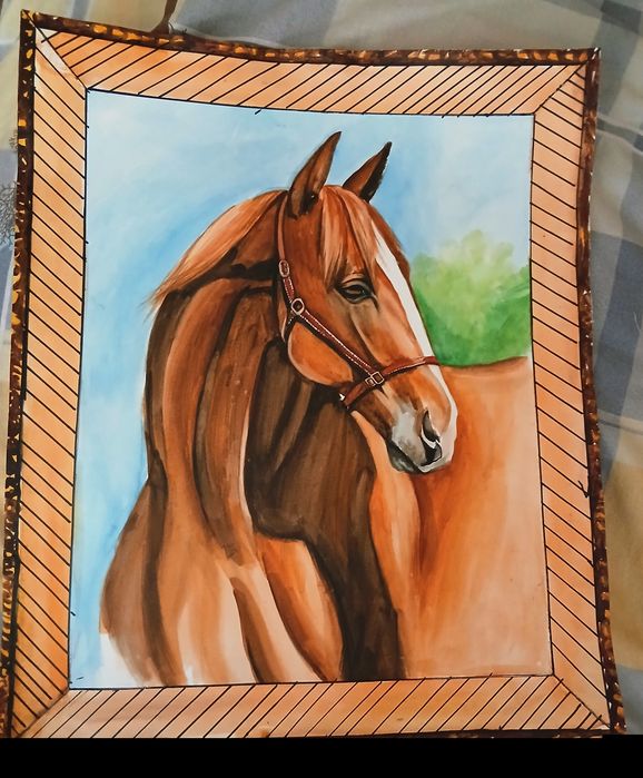 Original qo‘l mehnati — ot rasmi, 44×36 sm