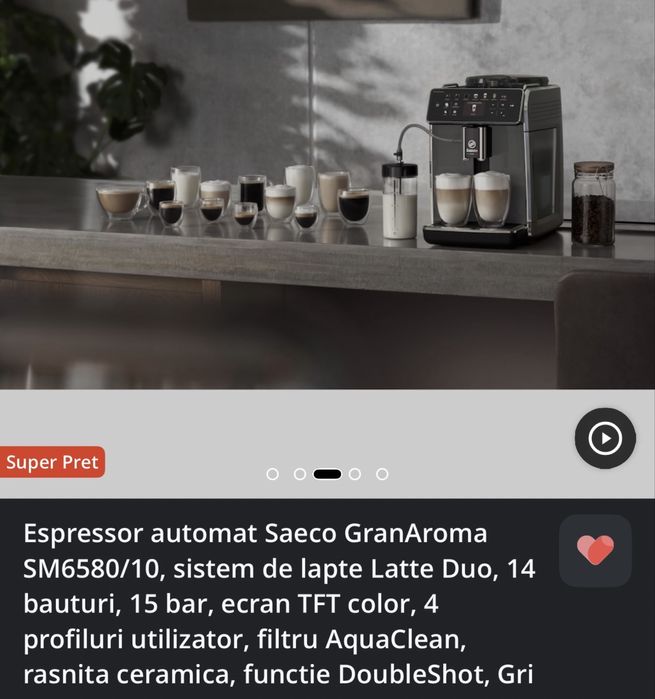 Espressor automat Saeco GranAroma SM6580/10, 14 bauturi , 15 bari