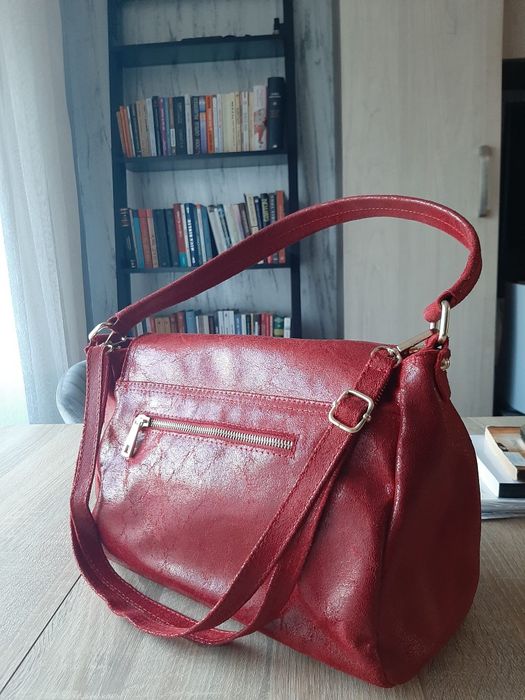 Geanta Enzo Bertini piele naturala culoare rosu stins