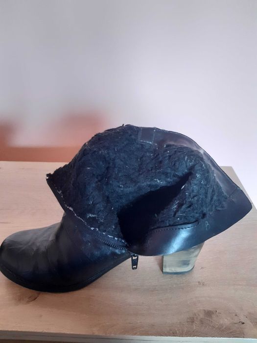 Боти, дамски естествена кожа на ток с вълна