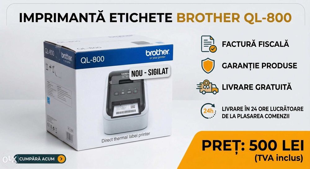 Brother QL-800 - Nouă Sigilată, Factură, Garanție, Livrare Gratuită