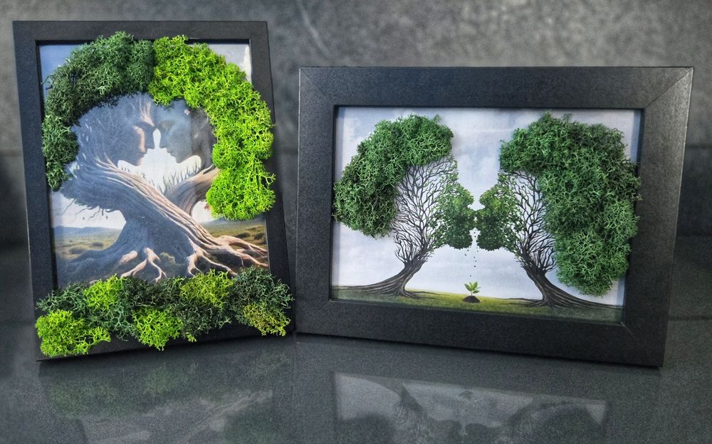 Картина "Kiss me" декорирана с напълно естествен скандинавски мъх