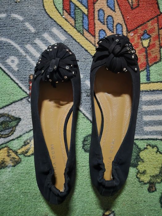 Balerini piele întoarsă, negri